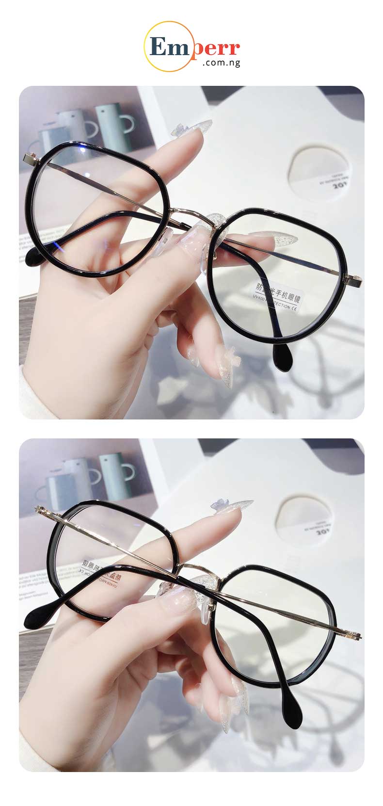 Polygonal Retro Metal Anti Blue Light Glasses